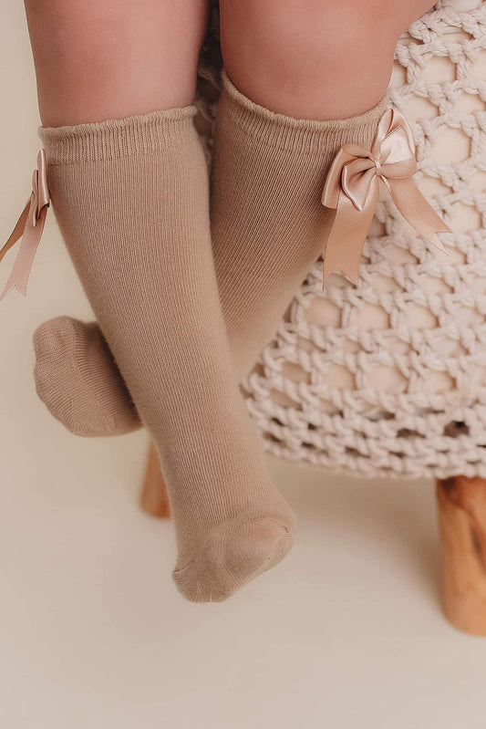 Bow Sock Open Knit Tan